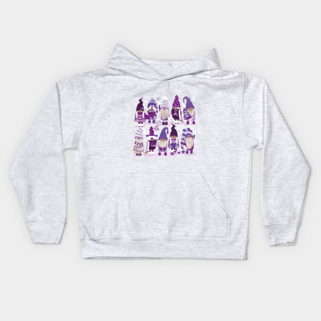 Let it gnome // spot // monochromatic violet little Santa's helpers preparing for Christmas Kids Hoodie by SelmaCardoso